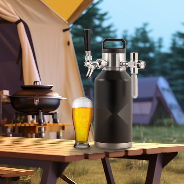 Olut Growler -hanajärjestelmä, 64 Oz (1,89 l) ruostumatonta terästä, paineolutmurskain ja CO2-säädin.