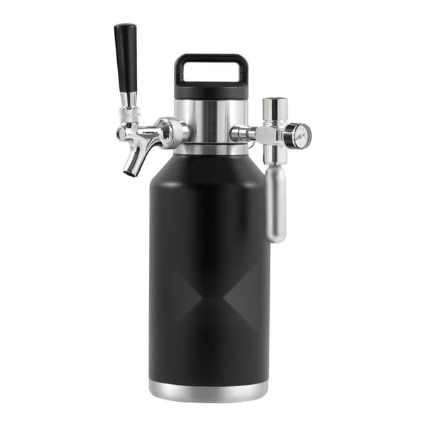 Olut Growler -hanajärjestelmä, 64 Oz (1,89 l) ruostumatonta terästä, paineolutmurskain ja CO2-säädin.