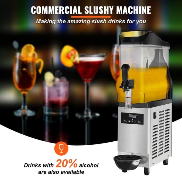 Slushmaskin 12L, 3,2 Gal, Enkel skål, 24 koppar, 220V, 550W, Rostfritt stål, Margarita Smoothie, Frysta drycker.