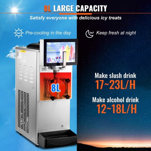 8L / 2.1 Gal Yksikuppinen kaupallinen Slushy-kone Margarita Smoothie Jäätelöjuoma
