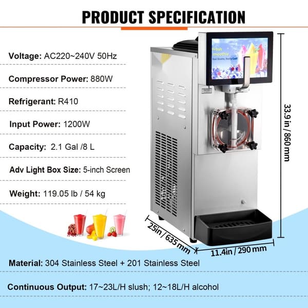 8L / 2.1 Gal Yksikuppinen kaupallinen Slushy-kone Margarita Smoothie Jäätelöjuoma