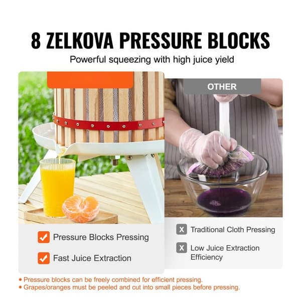 Fruktvinpress, 18L, massiv träkorg med 8 block, manuell juicemaskin för cider, äppel- och druvtinktur, grönsaker, honung.