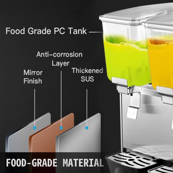 Kommerciel rustfri stål dispenser til kolde drikke med 3 tanke og termostat. Ideel til frugtjuice og iste – 9,6 gallon kapacitet.