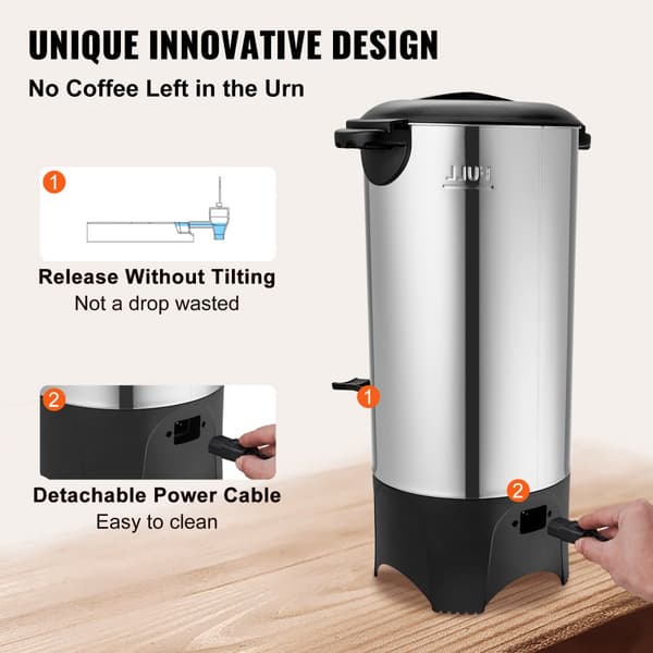 Kommerciel kaffeurne til 50 kopper – rustfrit stål, hurtig brygning og effektiv kaffedispenser. Ideel til arrangementer!