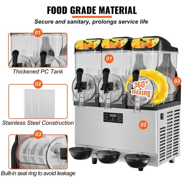 Kaupallinen slushikone, 3 x 12L, 72 kuppia, 220V, 1300W, ruostumatonta terästä - täydellinen baarille tai kotiin!