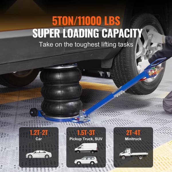 Air Jack, 5 Ton/11000 lbs Triple Bag, lyfter upp till 18,5 tum/470 mm, snabb pneumatisk domkraft för bil och garage.