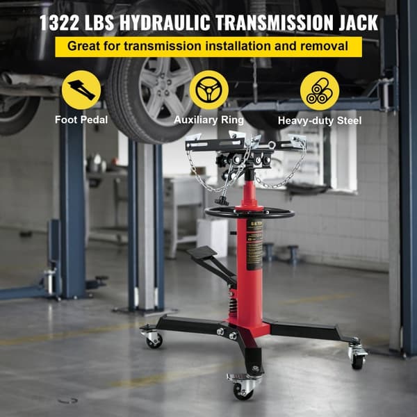 Hydraulinen teleskooppinen vaihteistotuki 3/5 tonnia, 360° kääntyvä pyörä, 2-vaiheinen lattiatukijalka, punainen.