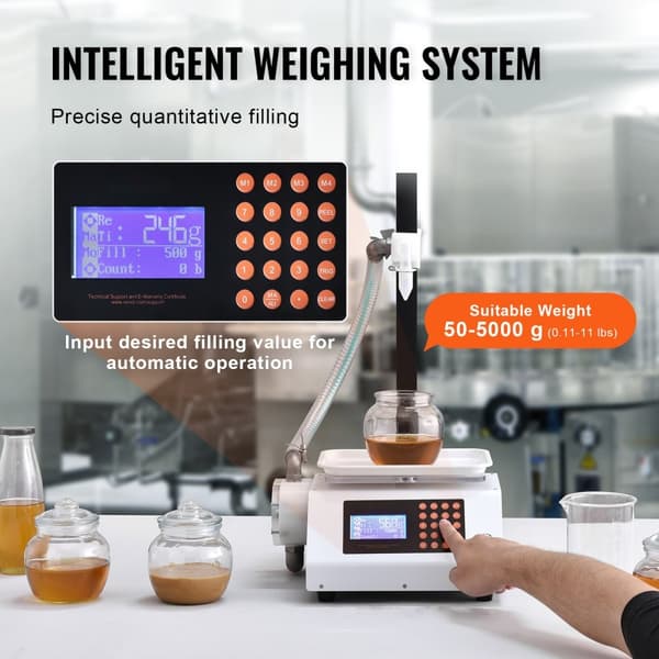 Nesteen täyttökone 50-5000 g, automaattinen hammaspyöräpumppu, digitaalinen ohjaus hunajalle, öljylle jne.
