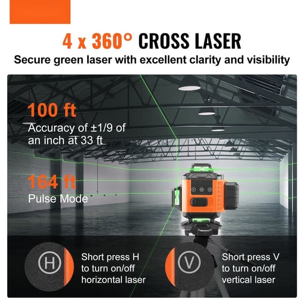 Laser Niveau 30m Grøn Kryds Linje Selvnivellerende Høj Præcision Måling