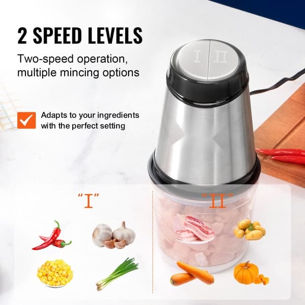 Elektrisk matberedare 2,5 koppar glasskål, köttkvarn och mixer i ett! Perfekt för alla dina matlagningsbehov.