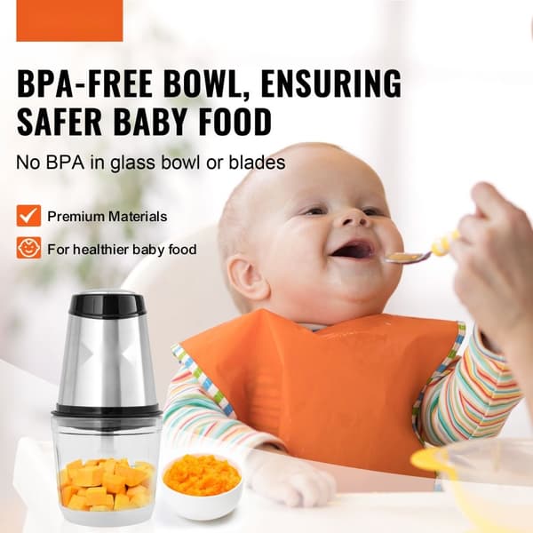 Elektrisk matberedare 2,5 koppar glasskål, köttkvarn och mixer i ett! Perfekt för alla dina matlagningsbehov.