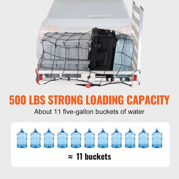 50 x 29,5 x 8,7 tommer trækvogn med 500 lbs kapacitet; aluminium bagagebærer med folderampe. Passer til 2" kobling til SUV og campingvogne.