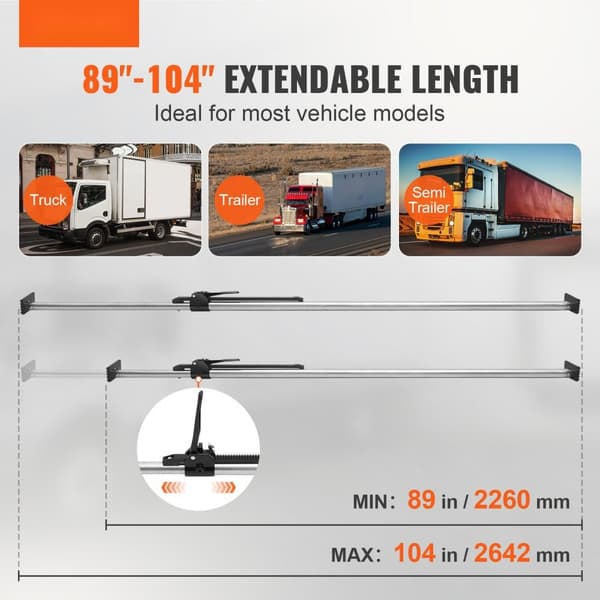 Cargo Bar, justerbar fra 89" til 104", robust stål stabilisator med en kapacitet på 309 lbs, perfekt til pickup og trailer (4 stk).