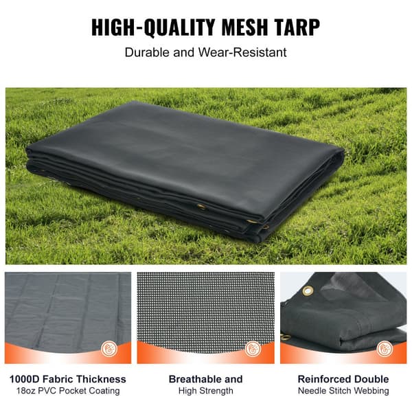 Dumper mesh presenning, 7 x 22 fod, sort PVC-dæksel med 5,5" dobbeltlomme og messinggennemføringer. Ideel til dumpersystemer.