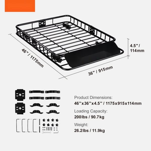 Tagbagagekurv 117,5 x 91,5 x 11,4 cm. Stærk tagbærer med 90,7 kg kapacitet - Universal kurv til SUV, lastbil og biler.