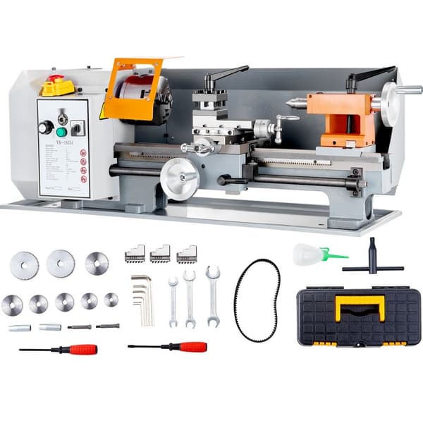 Metal drejebænk 7'' x 13,78''. Præcision bordmodel 0-2200 RPM, justerbar hastighed, 500 W motor, inkl. værktøjskasse til præcisionsdele.