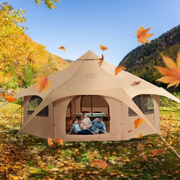 Lærredstelt til camping, 4 sæsoner, 5 m/16,4 fod med komfurstik. Åndbar yurt til op til 8 personer – perfekt til familiecamping og jagtfester.