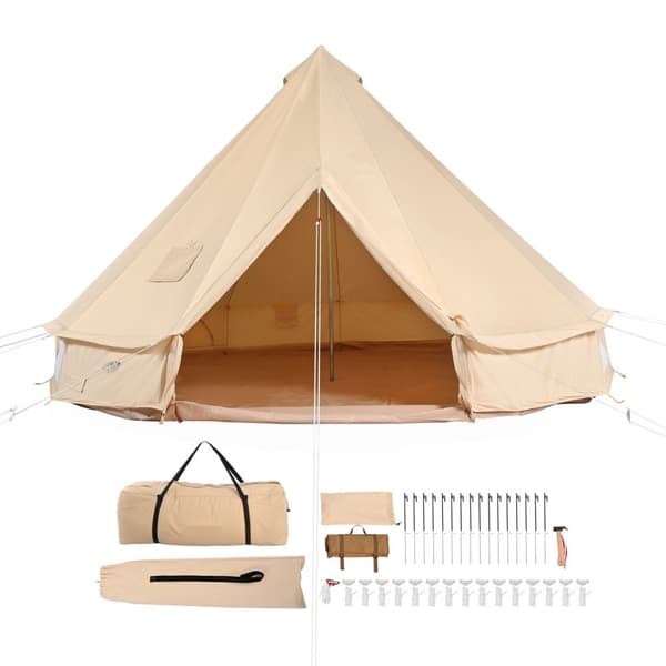 Canvas Bell Tent, 4 Säsonger 7 m, Jurt-tält för camping med spisjack, andningsbart, rymmer upp till 12 personer.