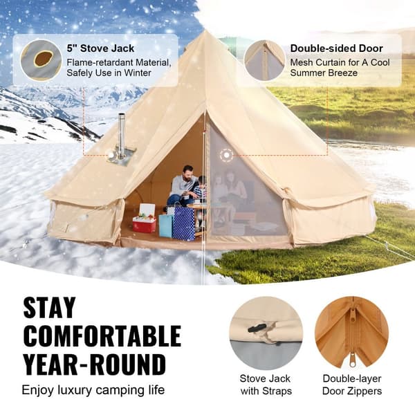 Canvas Bell Telt, 4 Sæsoner, 4 m Yurt til camping. Åndbart telt med plads til 6 personer – ideelt til familiecamping og jagt.