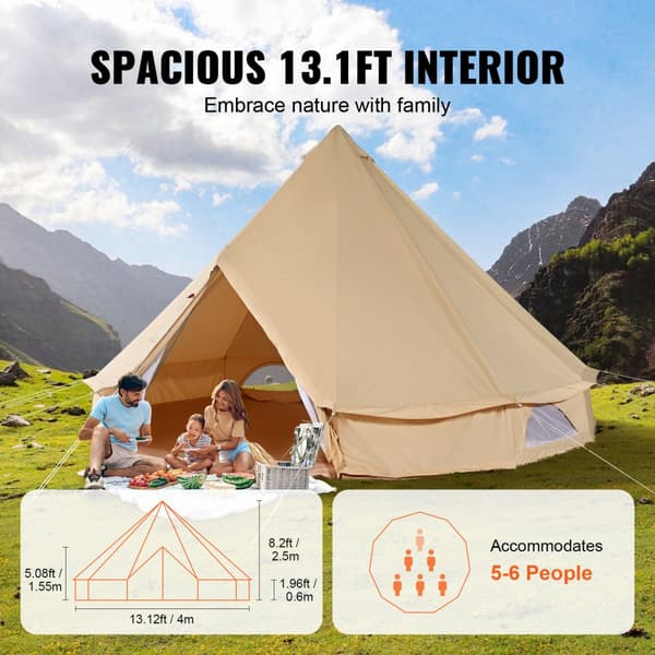 Canvas Bell Telt, 4 Sæsoner, 4 m Yurt til camping. Åndbart telt med plads til 6 personer – ideelt til familiecamping og jagt.