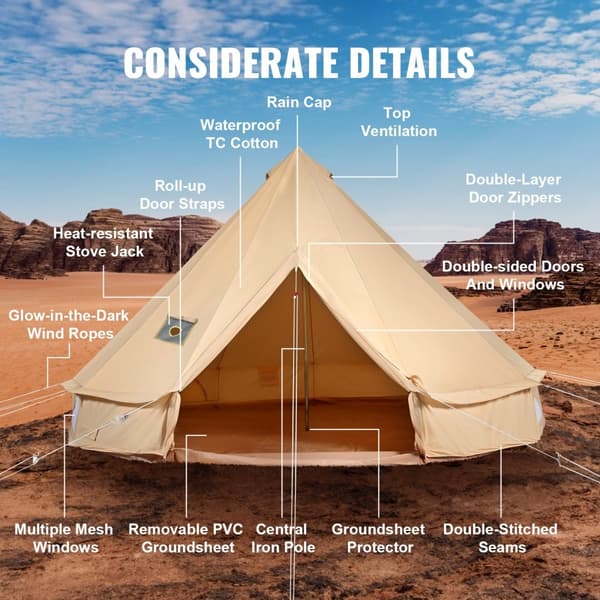 Canvas Bell Telt, 4 Sæsoner, 4 m Yurt til camping. Åndbart telt med plads til 6 personer – ideelt til familiecamping og jagt.