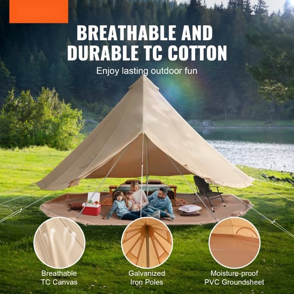 Canvas Bell Telt, 6 m/19,68 ft Yurt telt til camping, åndbart med plads til 10 personer - perfekt til familie- og jagtudflugter.