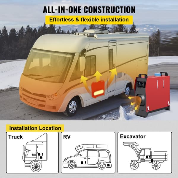 5KW Diesel Luftvarmer, 12V Parkeringsvarmer med Lyddæmper & LCD Fjernbetjening - Alt i Én løsning til komfortabel opvarmning.