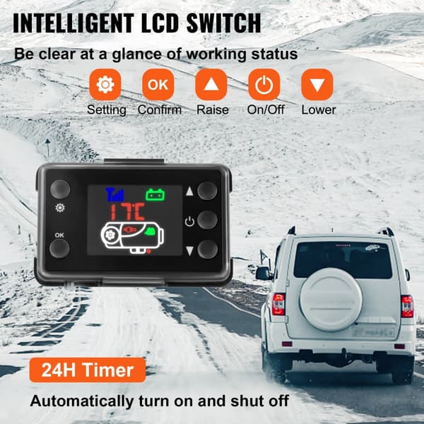8KW luftdieselvarmer, 12V parkeringsvarmer med LCD-kontrol og lyddæmper til lastbiler, autocampere, både og trailere.