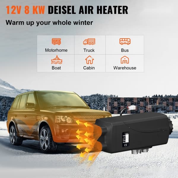 8KW luftdieselvarmer, 12V parkeringsvarmer med LCD-kontrol og lyddæmper til lastbiler, autocampere, både og trailere.