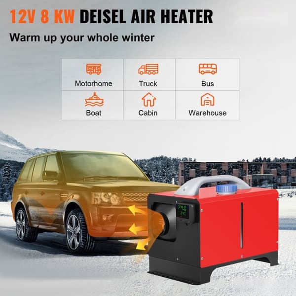 8KW dieselilmalämmitin, 12V, musta LCD-näyttö, kaukosäädin, nopea lämmitys matkailuautoille ja veneille.