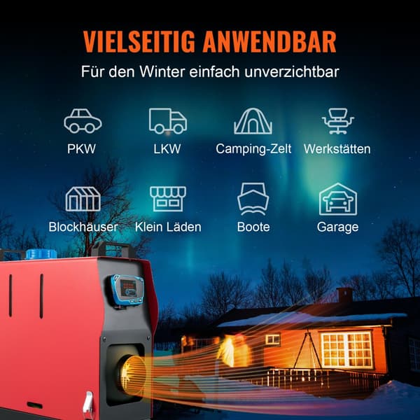 Opgraderet 8KW Diesel Luftvarmer til biler, både og campingvogne. 12V med Blå LCD-display og fjernbetjening. Energisparende pumpe.
