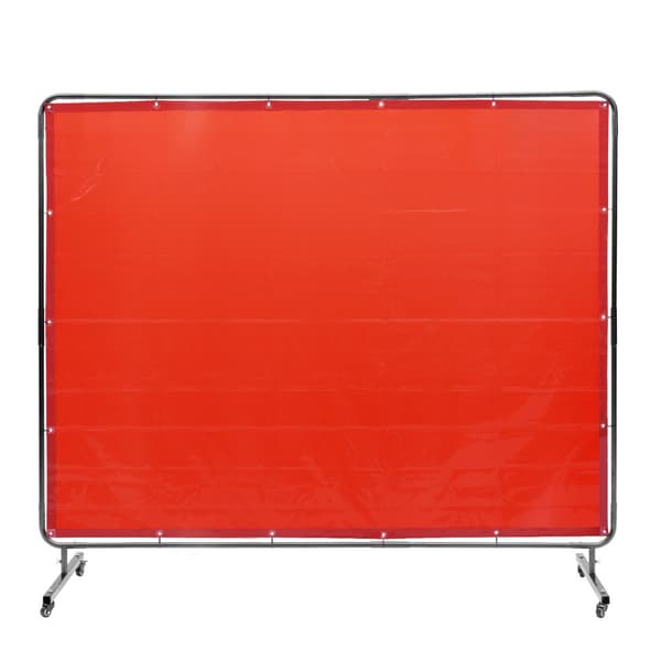 Svejseskærm med ramme, 6' x 8', flammehæmmende vinyl. Mobil og professionel med låsbare hjul - ideel til værksted/industri, rød.
