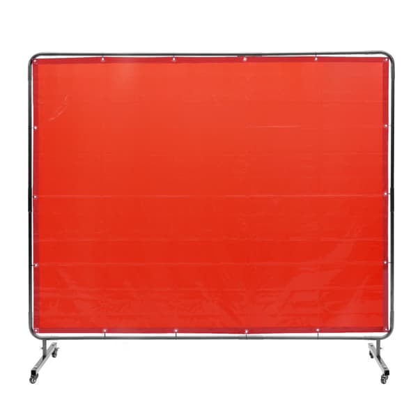 Svejseskærm med ramme, 6' x 8', flammehæmmende vinyl. Mobil og professionel med låsbare hjul - ideel til værksted/industri, rød.