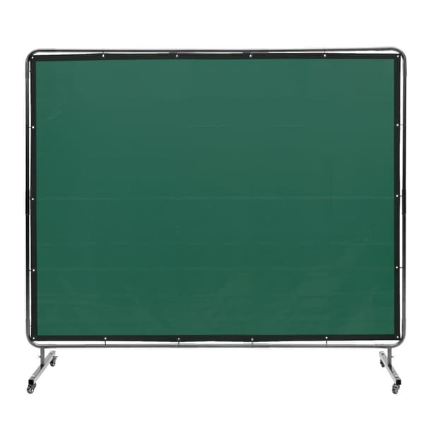 Svejseskærm med ramme, 6' x 8', flammebestandigt vinyl, bevægelig med 4 hjul (2 låsbare), ideel til værksted og industri, grøn.