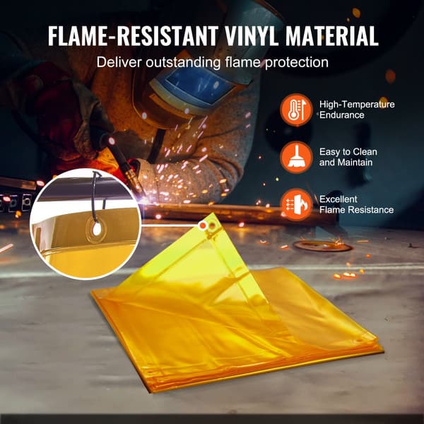 Svetsskärm med ram, 6' x 8', flamsäker vinyl, 4 svängbara hjul (2 låsbara), professionell för verkstad/industri, gul.