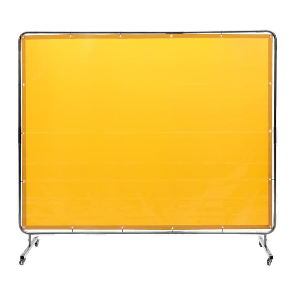 Svetsskärm med ram, 6' x 8', flamsäker vinyl, 4 svängbara hjul (2 låsbara), professionell för verkstad/industri, gul.