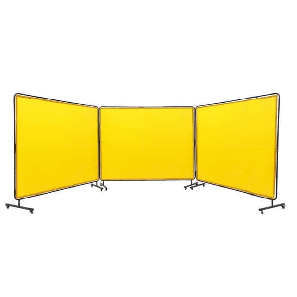 Svejseskærm med ramme, 6' x 8', 3-panel flammebestandig vinyl, mobil med 12 hjul (6 låsbare), ideel til professionelle værksteder.
