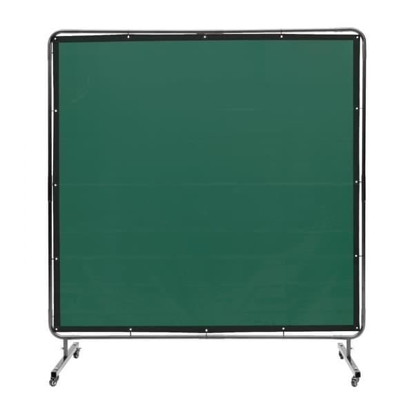 Svetsskärm med ram, 6' x 6', flamsäker vinyl, 4 svängbara hjul (2 låsbara), professionell för verkstad/industri, grön.