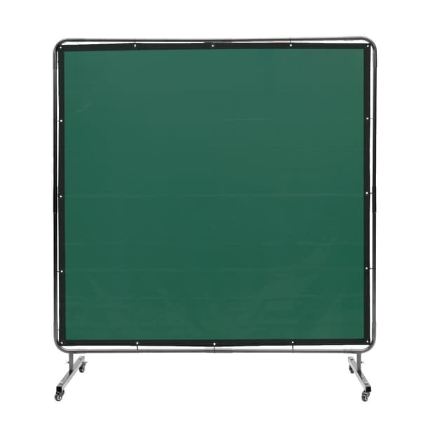 Svetsskärm med ram, 6' x 6', flamsäker vinyl, 4 svängbara hjul (2 låsbara), professionell för verkstad/industri, grön.