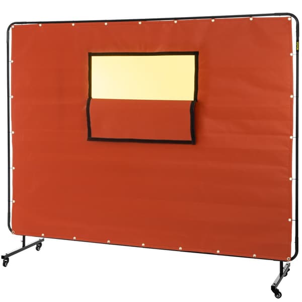 Hitsausverho 6' x 8', metallikehyksellinen hitsauseinä, tulenkestävä lasikuitu, pyörät, punainen.