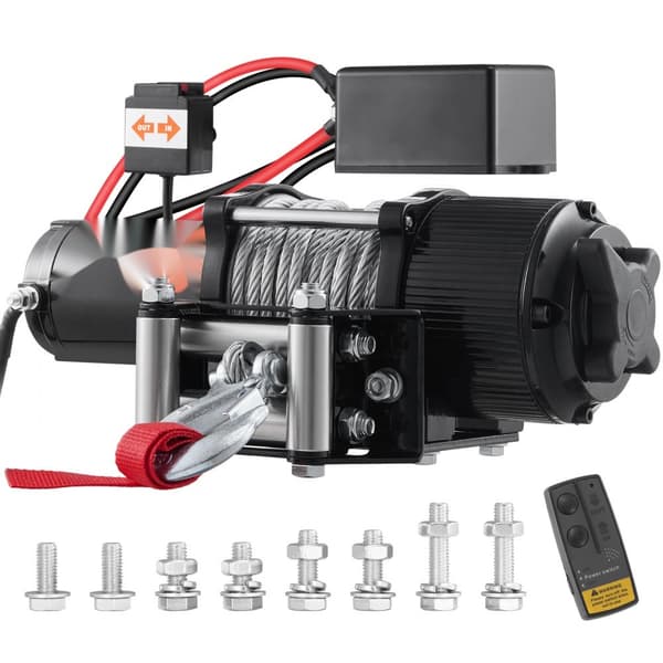 Elektrisk vinsch, 12V, 4500 lb kapacitet, stålrep, IP55, 1/4” x 39ft, ATV UTV med trådlös fjärrkontroll.