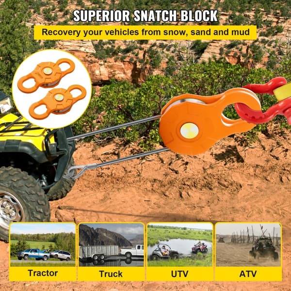 Snatch Block, 11T/25.000 LBS kapacitet, kraftig spilrulle til 0,55"/14 mm reb, perfekt til bjærgning af traktorer, lastbiler,
