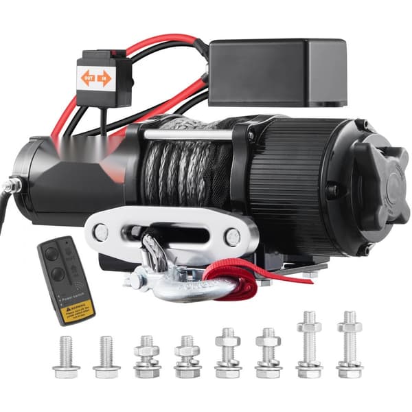 Elektrisk vinsch 12V, 4500 lb, Nylonrep, IP55, 1/4” x 39ft, ATV/UTV med trådlös fjärrkontroll för Jeep/SUV/trailer.