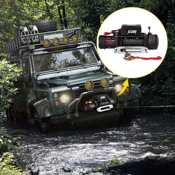 13500 LBS sähköinen kuorma-autovinssi 12V, ATV-synteettinen köysi, kaukosäätimellä - tehokas ja kestävä!