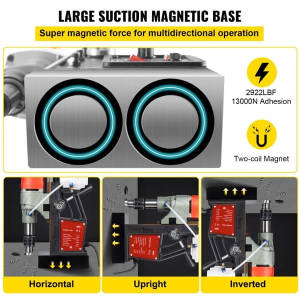 Magnetisk boremaskine 1200W, 1,57" borediameter, 2922lbf/13000N, bærbar med variabel hastighed, ideel til boligforbedring. CE-godkendt.