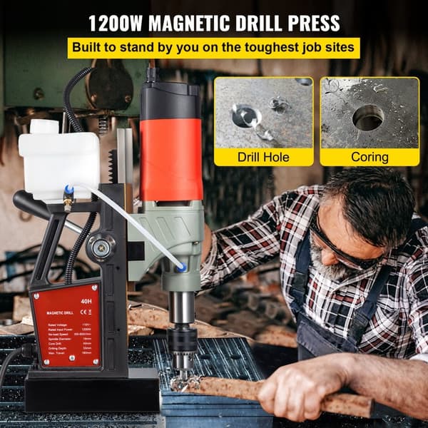 Magnetisk boremaskine 1200W, 1,57" borediameter, 2922lbf/13000N, bærbar med variabel hastighed, ideel til boligforbedring. CE-godkendt.