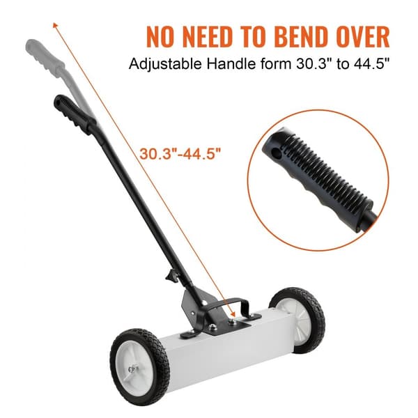 45 lbs:n pyörillä varustettu magneettinen lakaisukone, 18" teleskooppikahvalla, helppo puhdistus autotallissa.