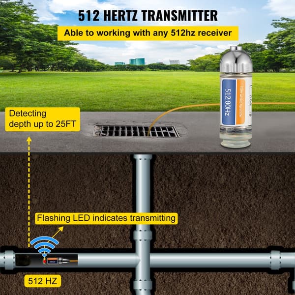 512HZ Sonde 8/5" ja 1/4-20" liittimet jäykälle tyhjennyspaikannukselle viemärien ja putkien havaitsemiseen, hopea.
