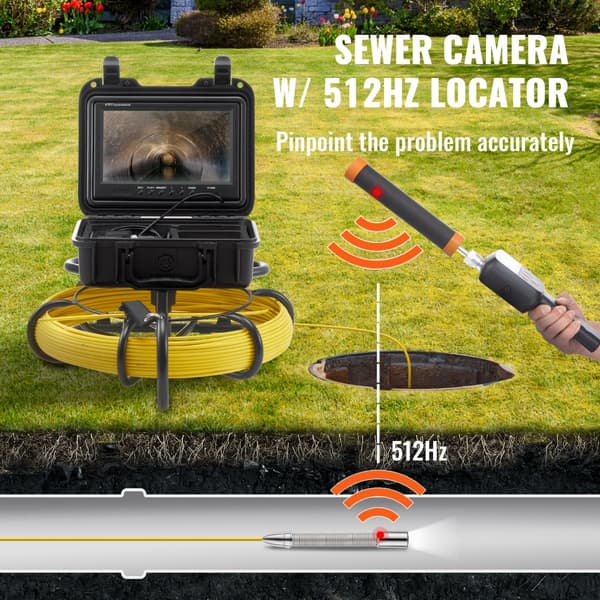 Kloakkamera med 512Hz sonde, 9" 720p skærm og 165 fod rækkevidde til rørinspektion. Effektiv overvågning af kloakker.