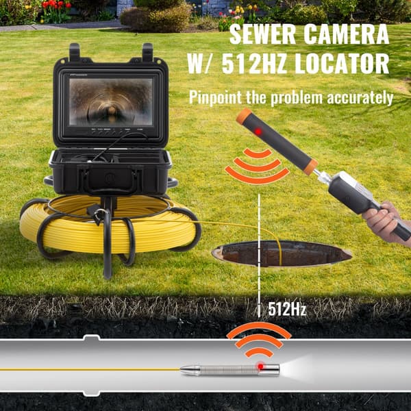 Viemärikamera 720P Näytöllä, Vedenpitävä Teltta, 512 Hz:n Sonde, 300 Jalkaa Putkien Tarkastukseen.